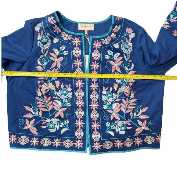 LA BELLUM HILLARY SCOTT Embroidered Short‎ Jacket Women's 1X Cobalt Multi NWT - Picture 14 of 15